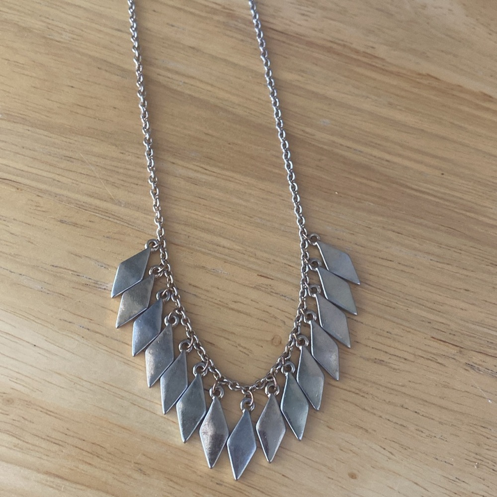 Dainty fringe silver tone banner necklace - Picture 5 of 7